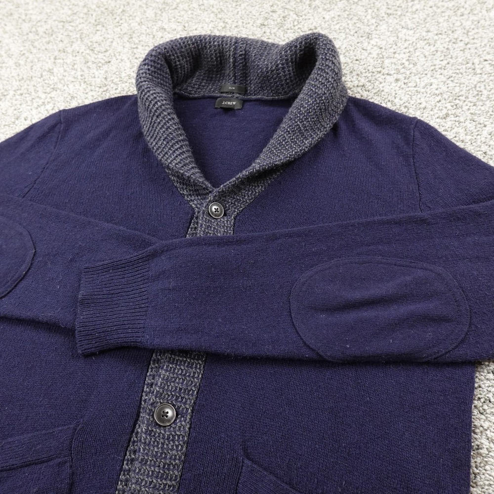 J Crew Sweater Mens M Blue Merino Alpaca Knit Shawl Collar Cardigan Elbow Patch‎